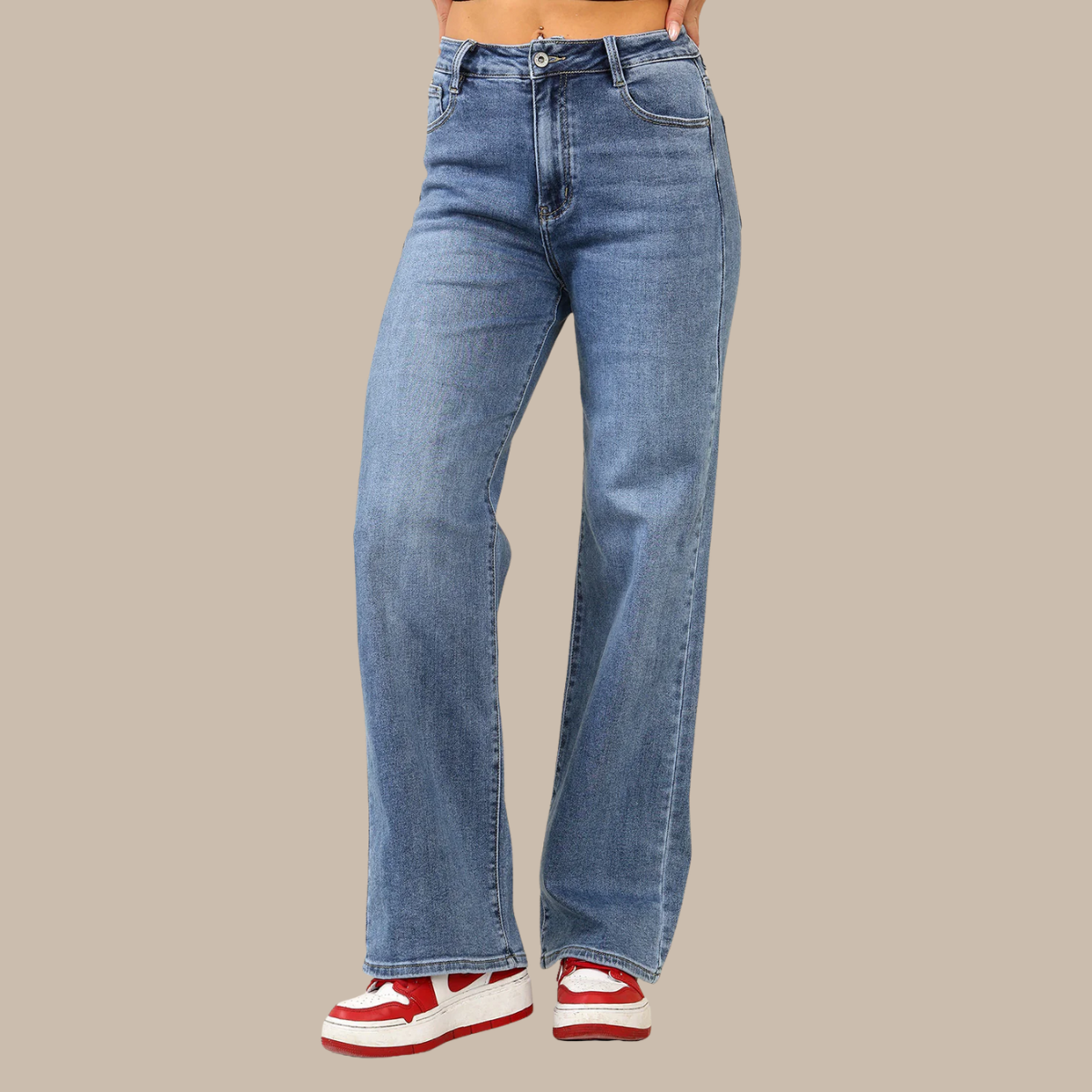 Women's Viral Stretchy Soft Dad Fit Style Straight Wide Leg Jeans