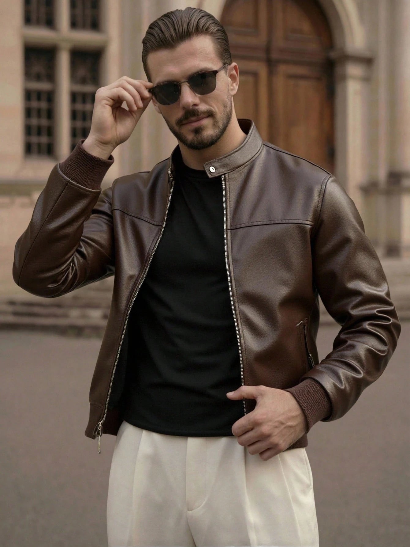 David men's retro PU leather jacket