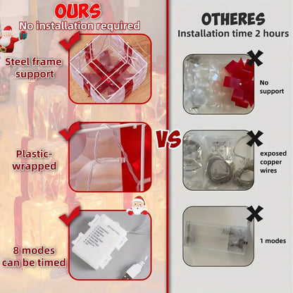 set of 3 transparent decorative Christmas boxes with warm white LED