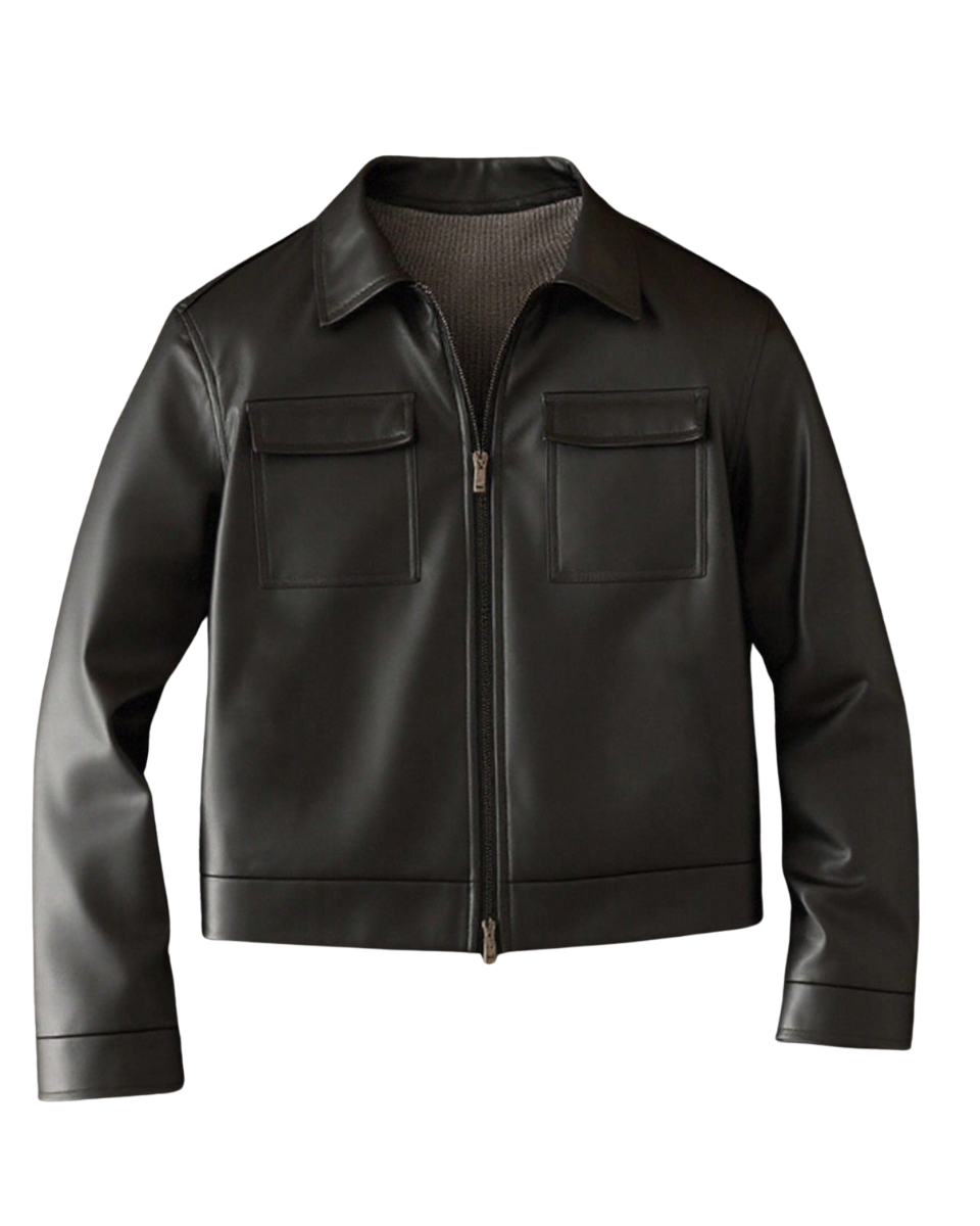 Men's casual streetwear jacket with zipper in PU leather.