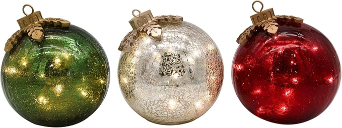 Illuminated Christmas Table Decorations - Pre-Lit Glass Ornament Set of 3 [Take more for less]