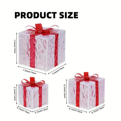 set of 3 transparent decorative Christmas boxes with warm white LED