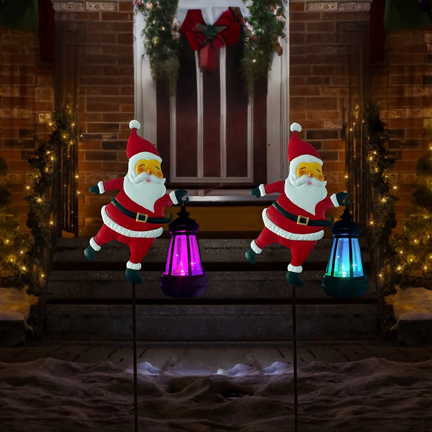 GlowFest Solar Festive Lantern Hero - Decorative Lights - Festive Santa Claus Figurine with Lanterns, Energy-Efficient Outdoor Holiday Decor for Garden