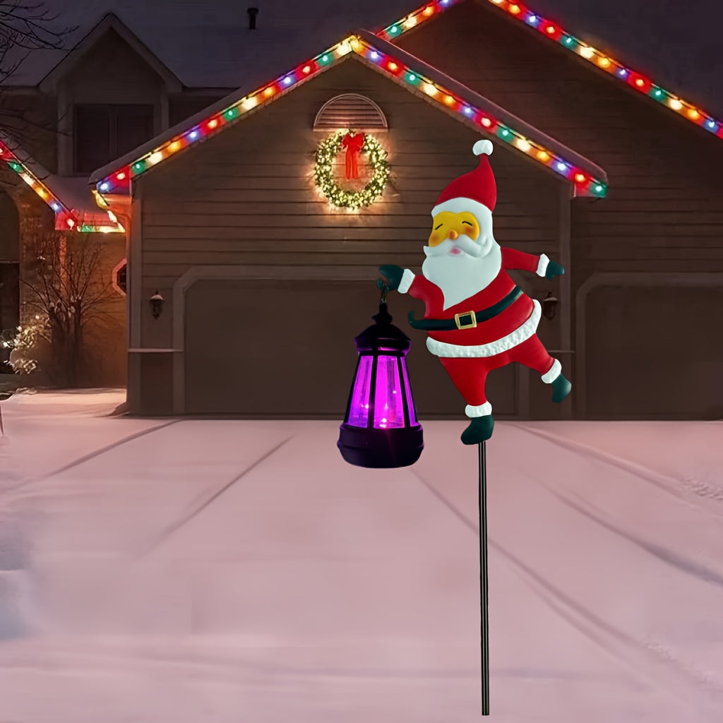 GlowFest Solar Festive Lantern Hero - Decorative Lights - Festive Santa Claus Figurine with Lanterns, Energy-Efficient Outdoor Holiday Decor for Garden