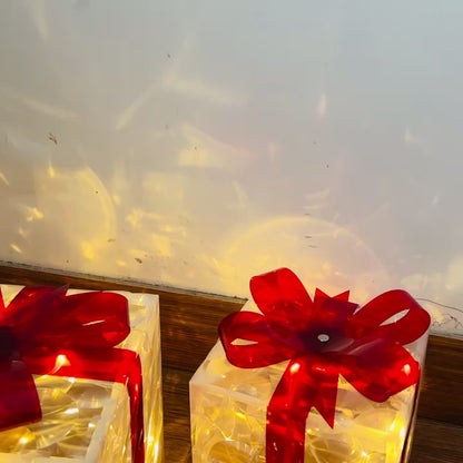 set of 3 transparent decorative Christmas boxes with warm white LED